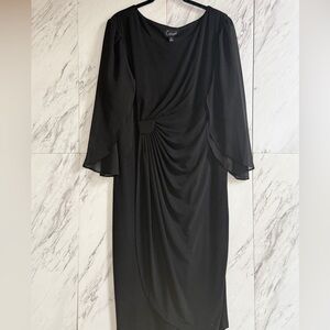 Connected Apparel Chiffon Sheer Butterfly Sleeve Little Black Midi Dress SZ 14